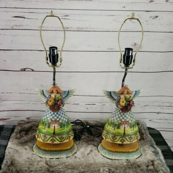 Jim Shore Harvest Angel Lamp Heartwood Set 2‎ Piece No SHADE - Picture 3 of 8